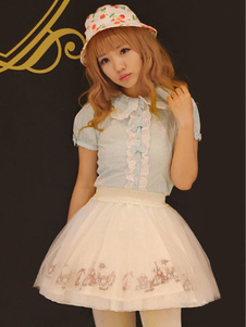 Jupe Lolita blanche douse excellente en tulle impression avec dentelle