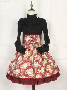 Jupe Lolita douse séduisante en coton impression avec noeuds