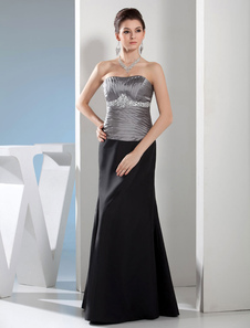 Robe de soirée de mariée de Mère Plancher-longueur sans bretelles perles taffetas Mermaid