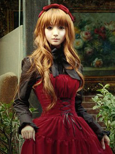 Perruque Lolita marron claire boucles longue frange émoussée fibre résistant à la chaleur