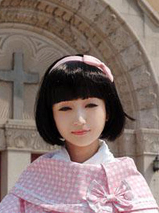 Perruque Lolita noire Bobo frange émoussée fibre résistant à la chaleur