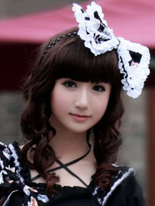 Perruque Lolita noir brunâtre longue boucles émousser fibre Bang résistant à la chaleur