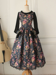 Costume victorien robe Vintage Retro manches longues bleu foncé