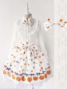 Jupe Lolita blanche douse excellente en coton mélangé impression avec noeud