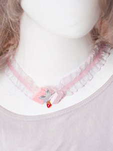 Dentelle rose Sweet Lolita Choker étoiles Decor fraise Poly/coton mélange