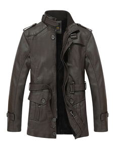 Blouson soutenu ceinturé mince en cuir