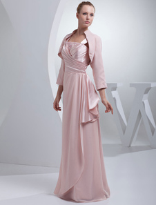 Robe de mariés de Mère A-ligne en satin mat rose bustier avec perles longueur plancher