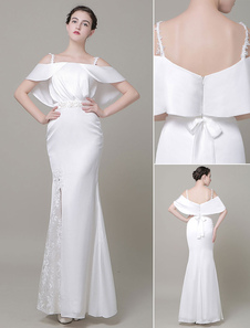 Robe de mariée ivoire magnifique sirène avec dentelle hors de l'épaule longueur plancher