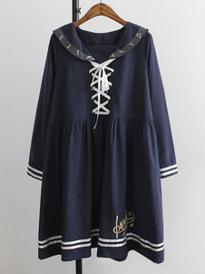 École Lolita Robe laçage brodé musique Note longue manches Lolita Robe