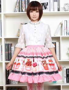 Pink Lolita Robe Sweet Cupcake imprimé jupe Lolita Ruffles garniture