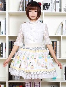 Mignonne Lolita Robe multicolore oeuf de Pâques lapins imprimés Lolita Skirt avec dentelle blanche