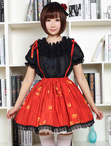 Lolita rouge robe douce Sakura imprimé jupe porte-jarretelles Lolita avec sa garniture de dentelle n
