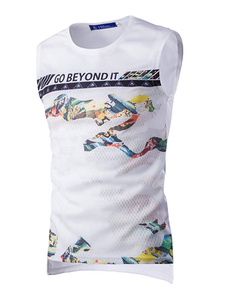 Blanc Sports Tank T-shirt sans manches pour hommes