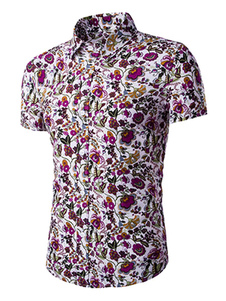 Casual chemise manches courtes homme avec imprimé Floral