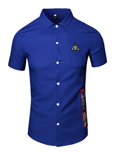 Chemise blanc/noir/bleu pour hommes manches courtes occasionnel Outwear