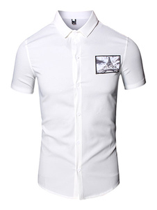 Vêtements de dessus manches courtes blanc Casual chemise pour hommes mince