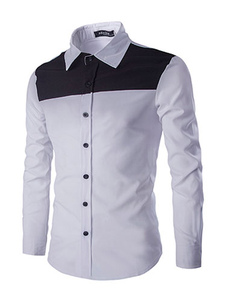 Blanc noir Slim Shirt pour hommes Color Block