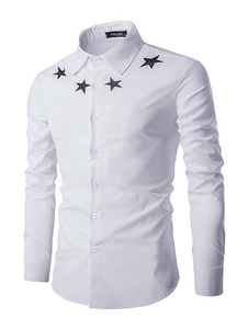Noir chemise blanche hommes à manches longues impression étoiles