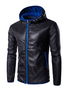 Noir capuche veste pour hommes avec fermeture à glissière de contraste bleu gris