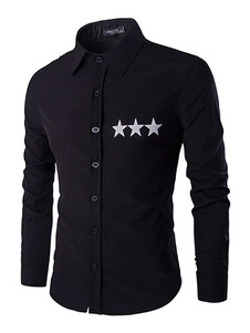 Longues manches chemise avec poitrine imprimé étoiles en noir et blanc