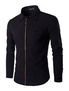 Manches longues chemise pour hommes noir blanc avec fermeture à glissière