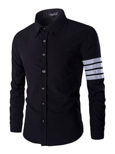 Manches longues chemise décontractée hommes en noirs bandes blanches