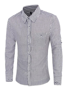 Rayures chemises longues manches Casual Slim noir/bleu/rouge/vert hommes