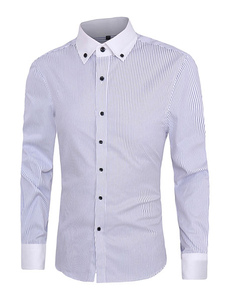 Manches longues violet/noir/bleu chemisier chemise homme col à rayures Casual