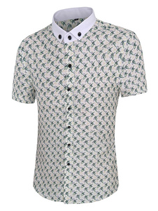 Chemises vert manches courtes boutonnées hommes Slim All Over Print