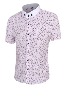 Rose/blanc manches courtes boutonnées de chemises homme Slim All Over Print