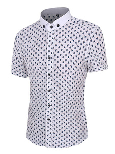 Chemises blanches manches courtes boutonnées hommes Slim All Over Print