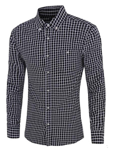 Longues manches bouton Down collier bleu/rouge Black Plaid chemises hommes