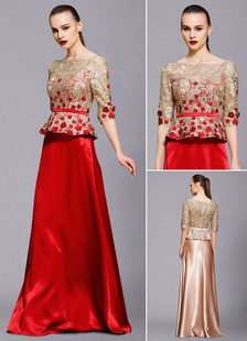 Robe de soirée Illusion demi-manchon dentelle a-ligne appliques perles-parole longueur robe de marié