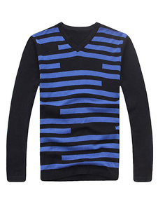 Noir rayé V Neck Sweater Slim Fit de tricots hommes
