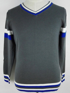 V Neck Sweater pull gris tricots Stripes hommes