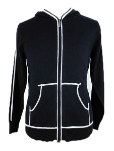 Noirs Cardigan hommes tricoté Hoodie Zip vers le haut de la poche frontale Hooded Jacket