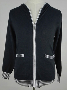 Cardigan noir hommes tricot capuche fermeture éclair poche avant de la veste