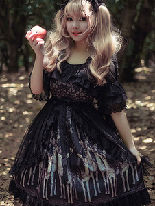 Gothic Lolita Robe dentelle imprimée Lolita Robe dentelle garniture Milanoo Lolita Jumper Skirt