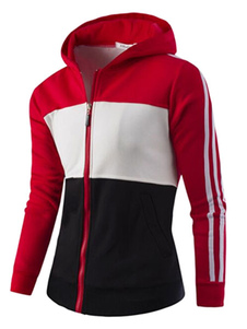 Zip masculine Up Hoodie noir/bleu/rouge Hooded Jacket Color Block