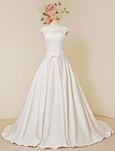 Manches de dentelle mariage robe luxe Cap arrière ouvert Chapelle Train robe de mariée a-ligne avec 