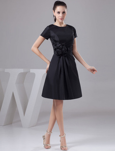 Mère noire de robe de mariée mariée courte robe fleur a-ligne Taffeta robe de Cocktail