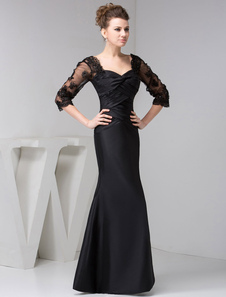 Mère noire de la mariée robe manches longues dentelle Mermaid robe de soirée