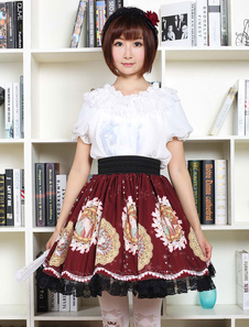 Gothic Lolita Robe Vintage Bourgogne imprimé Milanoo Lolita Skirt avec dentelle noire