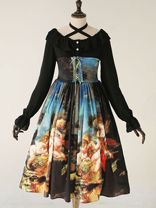Gothic Lolita Robe Vintage peinture ange imprimé dentelle Loltia robe taille haute Milanoo Lolita ju