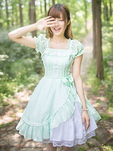 Mousseline de soie robe Lolita mignon ébouriffées Lolita Robe manches courtes Lolita Op robe avec de