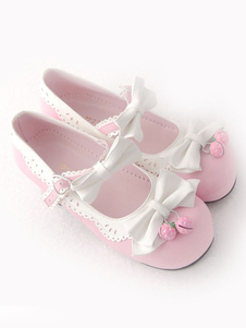 Sweet Lolita Chaussures blanc s’incline Mary Jane Lolita Chaussures à talons bas avec des cloches au