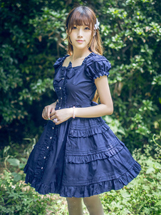 Robe Lolita classique en couches volants Lolita Robe manches courtes Lolita Op robe ornées de boucle