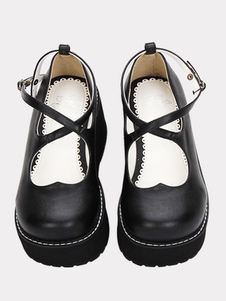 Gothic Lolita Shoes Black Cross plate-forme Wedge Lolita Chaussures Round Toe Lolita pompes