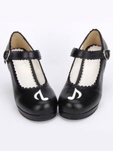 Gothic Lolita Shoes noir Note Mary Jane pompes cheville bracelet Gothique Lolita avec Laciness