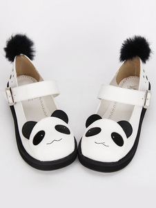 Sweet Lolita Chaussures noir chaussures Mary Jane Lolita Panda blanc avec boule de fourrure noire